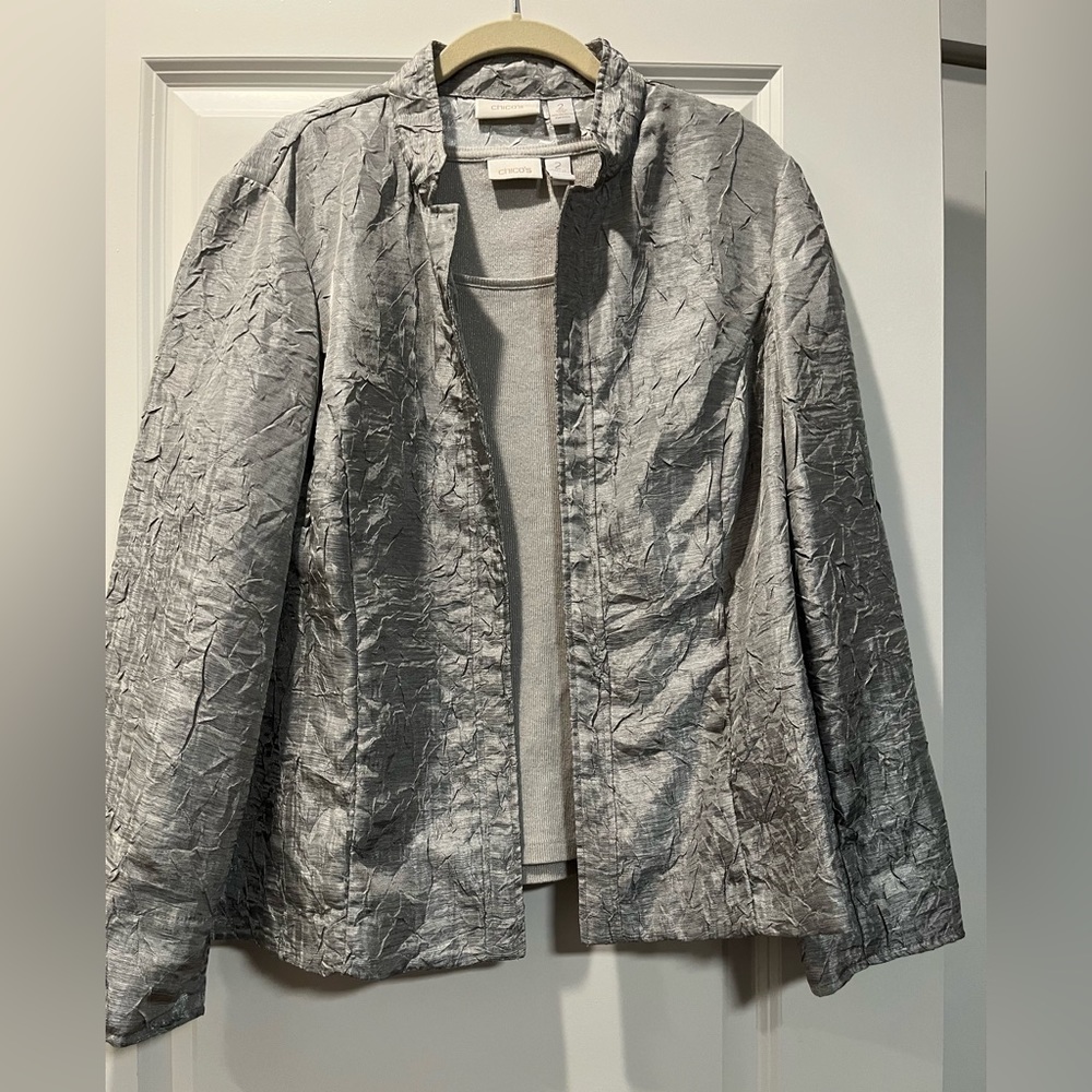 Chico’s silver jacket size 2 (12 Regular)